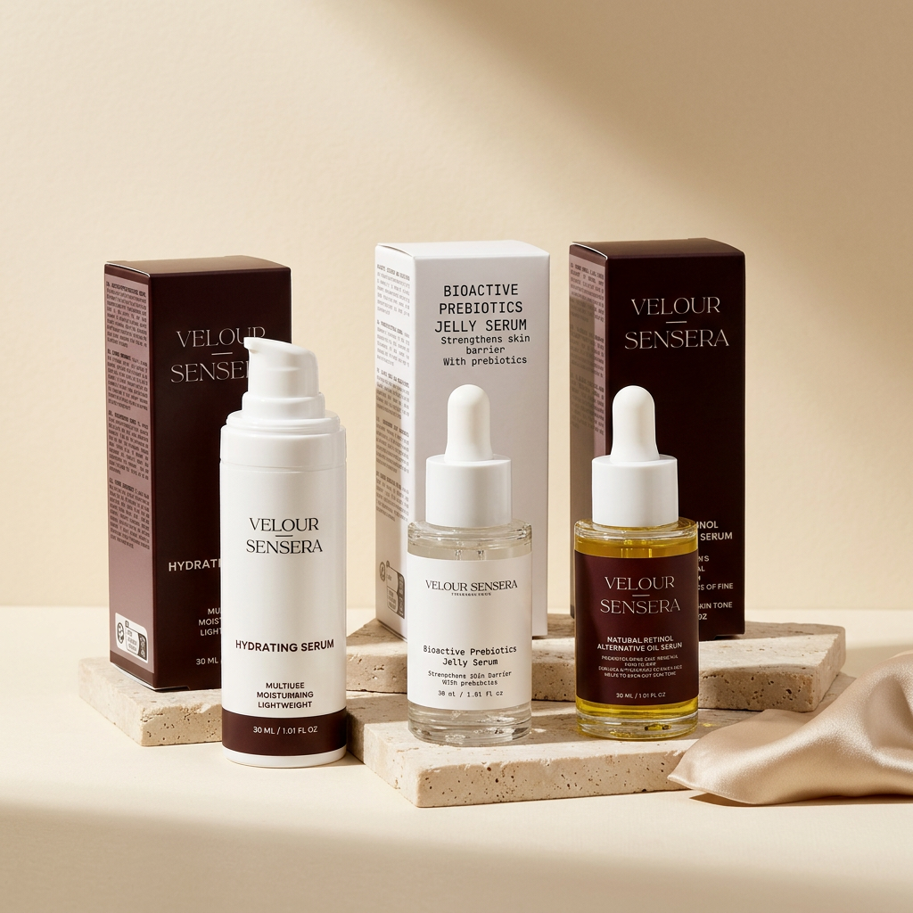 Velour Sensera skincareproducten in een luxe setting