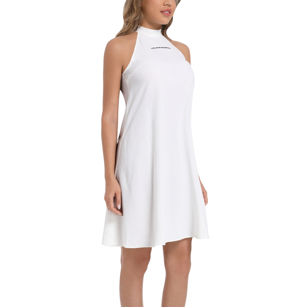 Tie Back Halter Neck Flared Dress