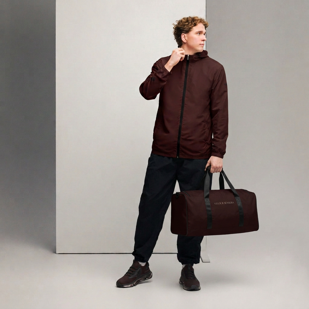 Model met Velour Sensera-tas en schoenen